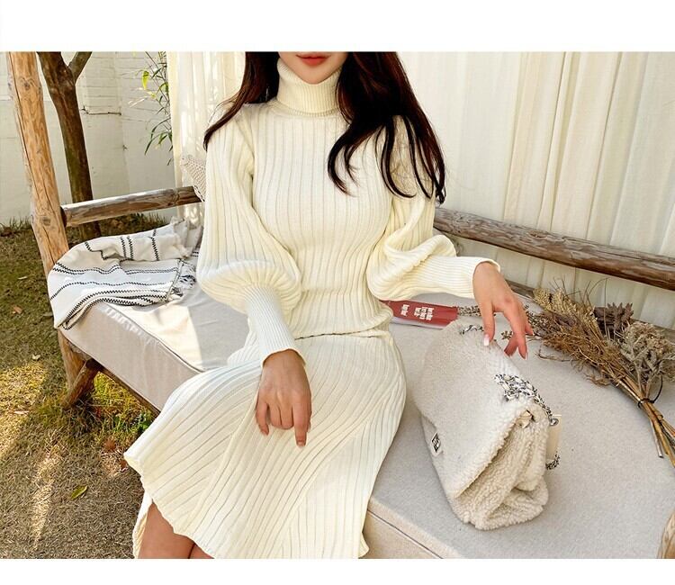 【dress】ハイネックマーメイドニットワンピース　M18349