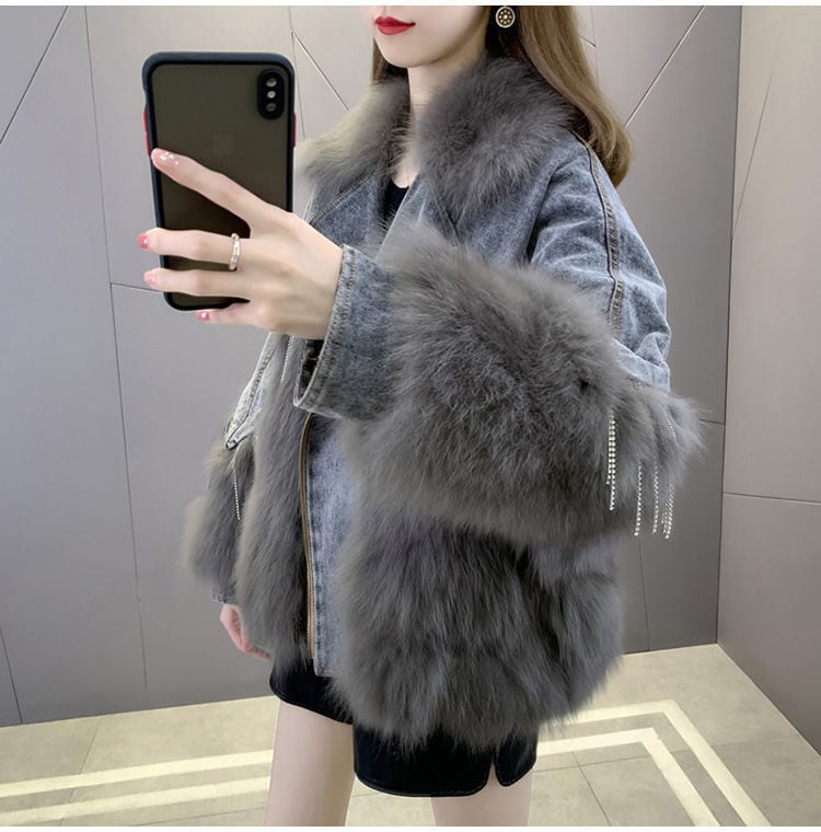 【outer】話題沸騰中ラペル長袖ポケート付き着回し配色おしゃれ厚手秋冬着デニムジャケットF1005