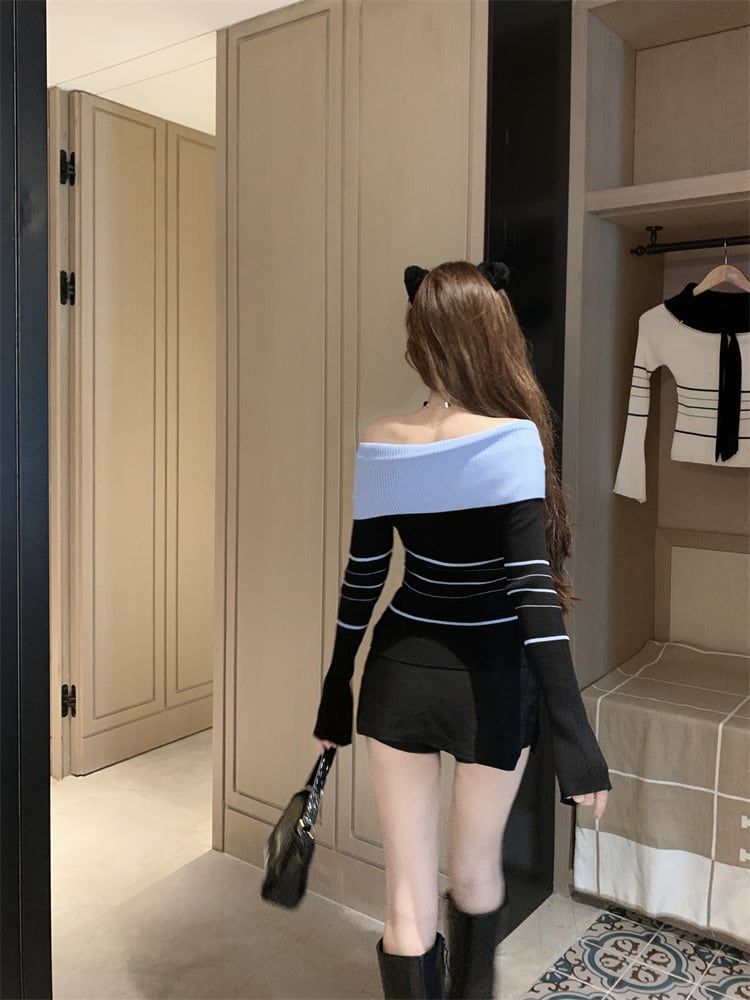 【tops】ボートネックニットトップス　M26424