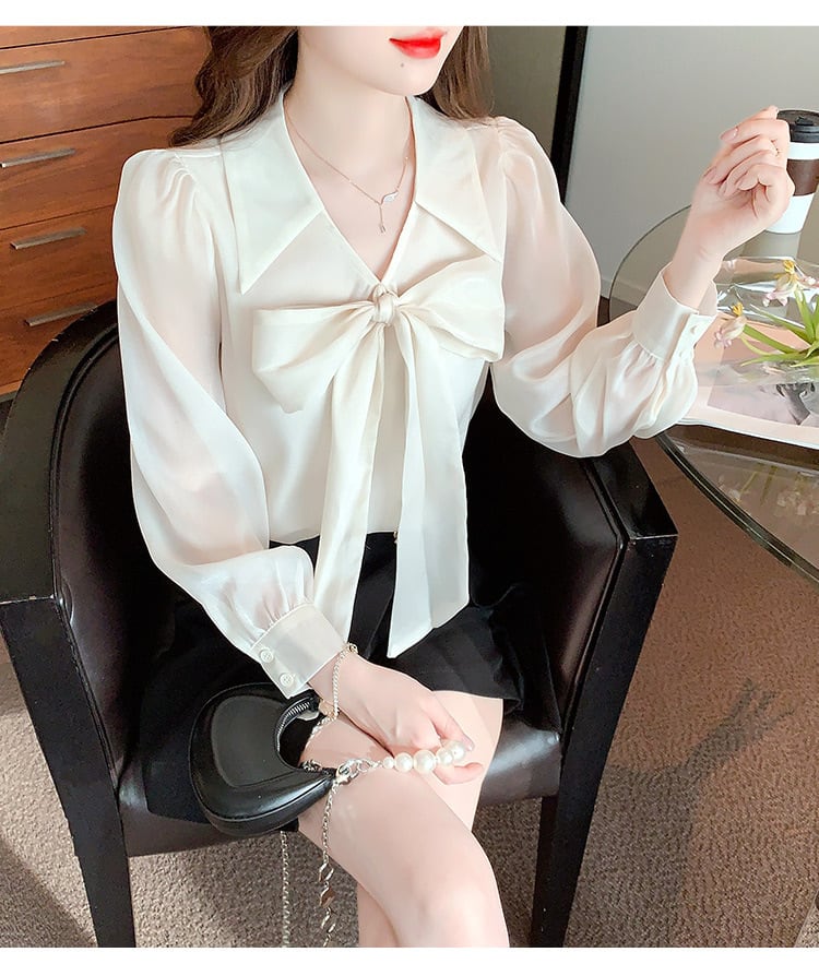 【tops】リボン付きシャツトップス　M25729