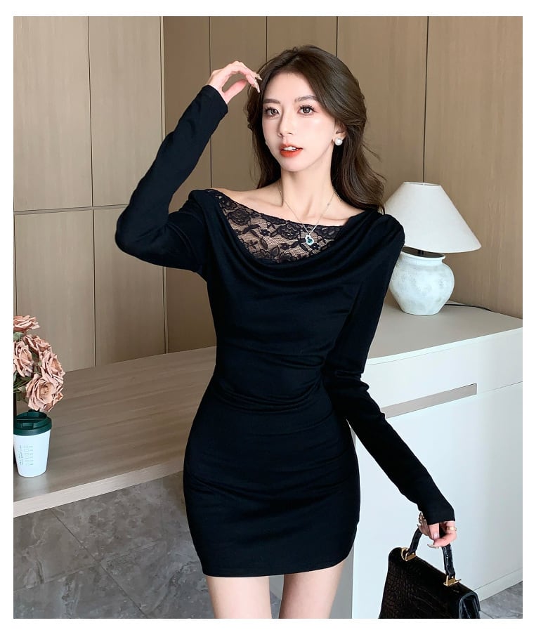 【dress】オフショルダーレース切り替えワンピース　M27768