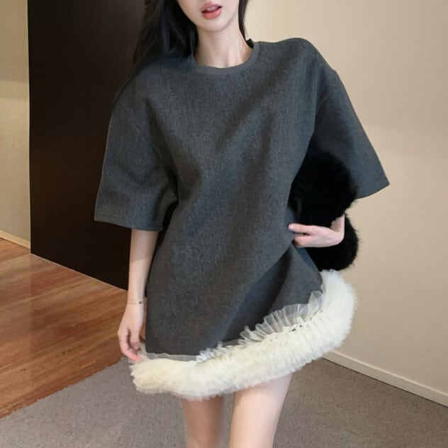 【dress】裹起毛レースドッキングワンピース　M28775
