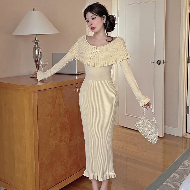 【dress】ラバティンカラーニットワンピース Q7046