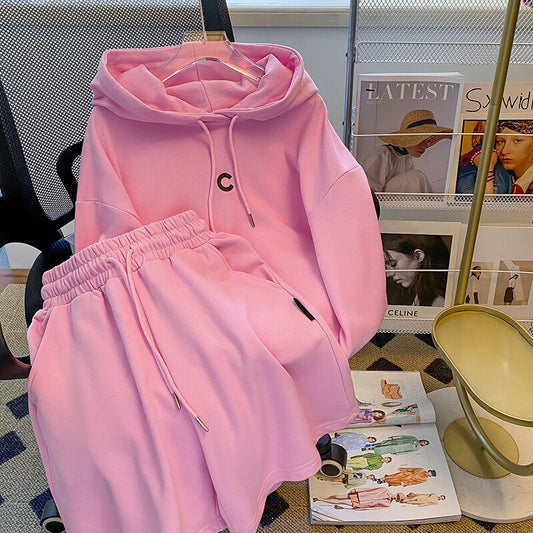 【set】フード付きパーカー+ショートパンツ2点セットF7381