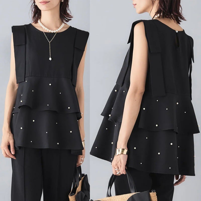 【tops】パールノースリーブトップス　M24912