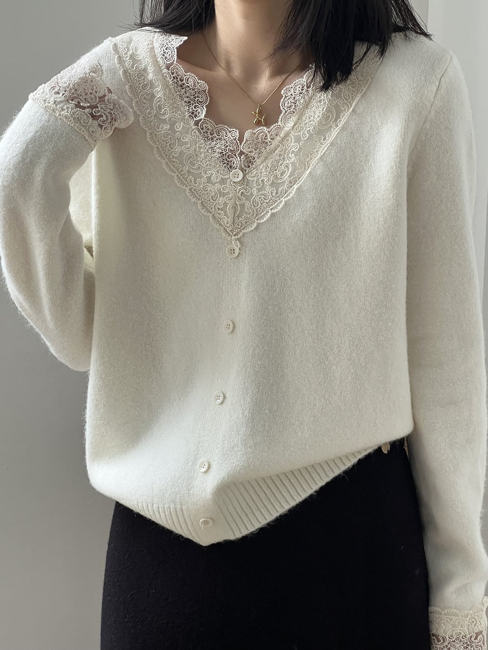 【tops】レースドッキングニットトップス　M28051