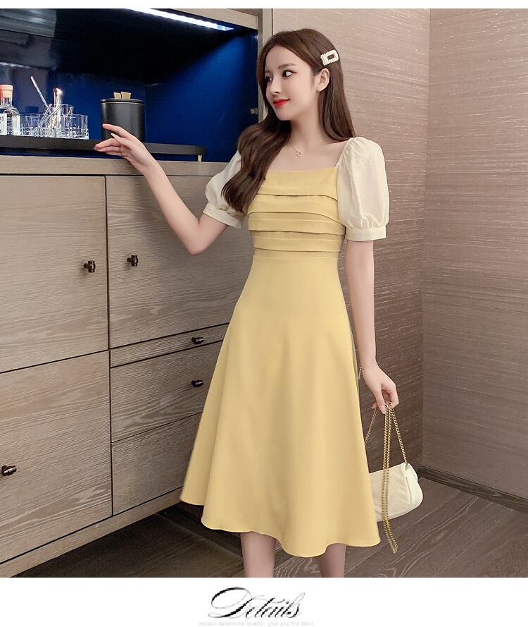 【dress】好感度UP!気質満点レトロパフスリーブ切り替えワンピース