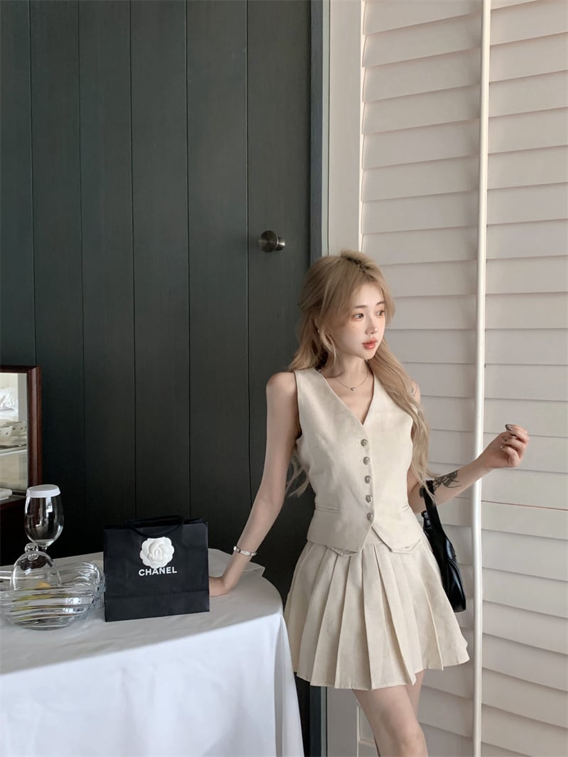 【set】Vネックジレ×スカートセット　M24062