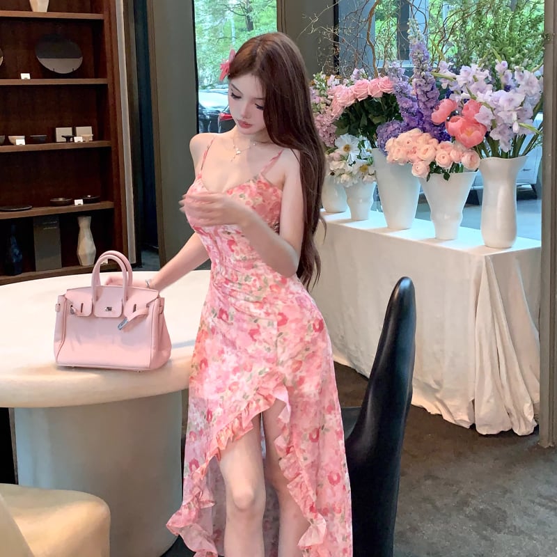 【dress】フラワー柄イレヘムキャミワンピース Q8450