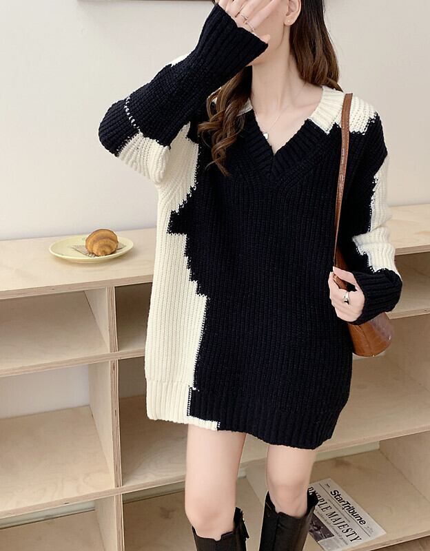 【dress】Vネックニットワンピース　M26594