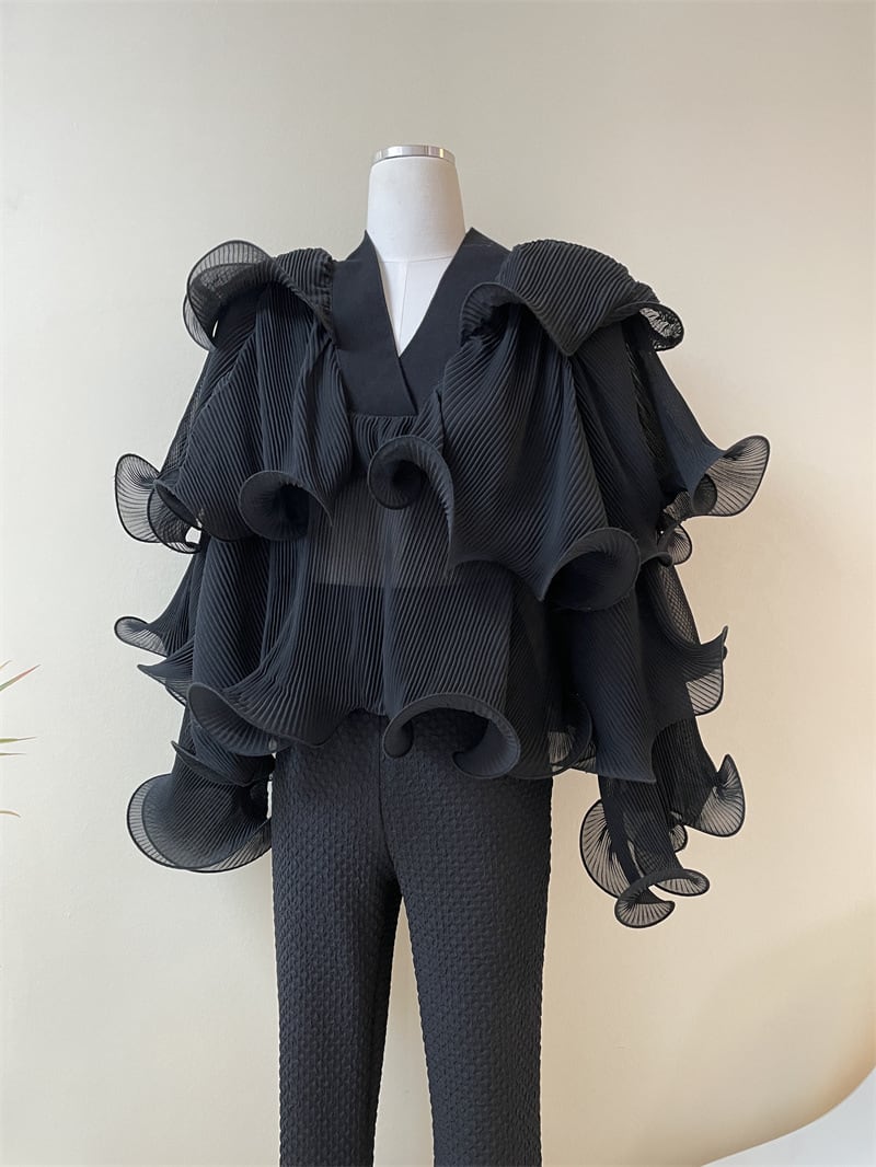 【tops】VネックフリルブラウスF7054