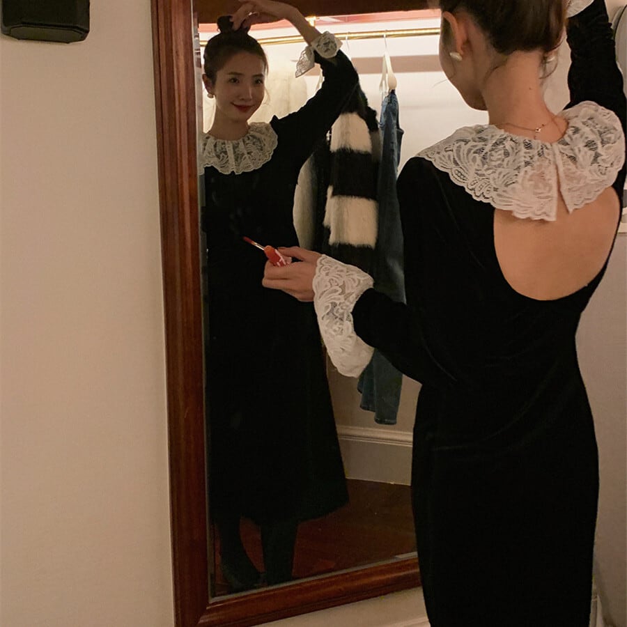 【dress】バックオープンレースカラーデートワンピース　N2938