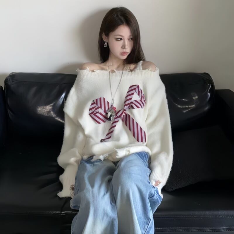 【tops】リボン付きニットセーター　M28970