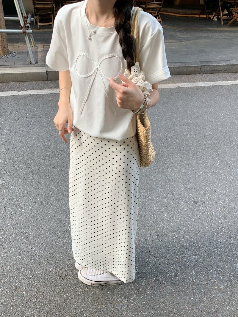 【set】Tシャツ×ドット柄スカートセット　M24227