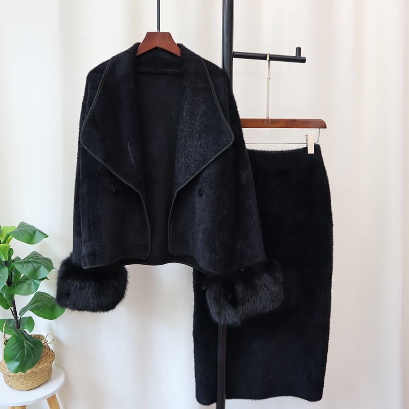 【set】ファーショートコート×スカートセット　M26374