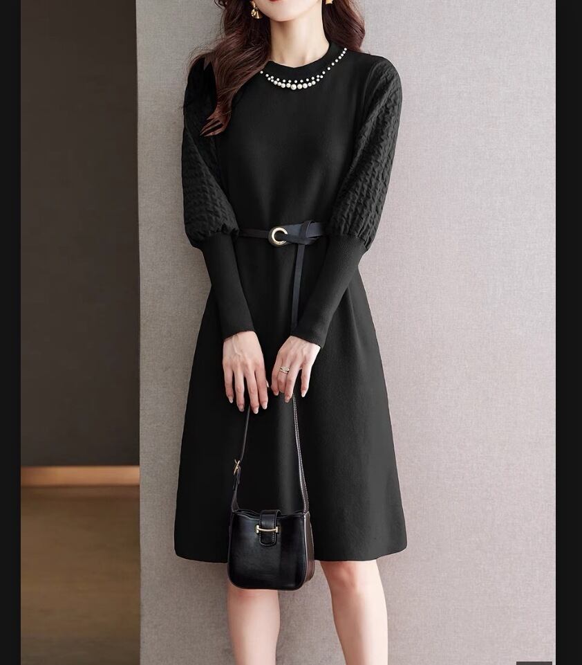 【dress】パール付きニットワンピース　M19126