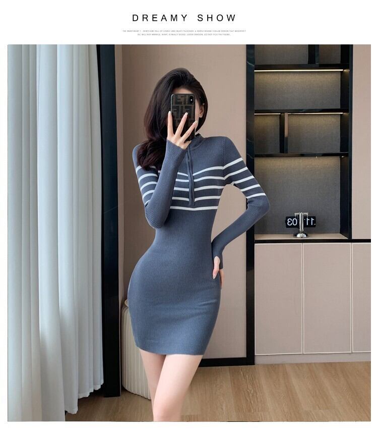 【dress】ファスナーニットワンピース　M18651