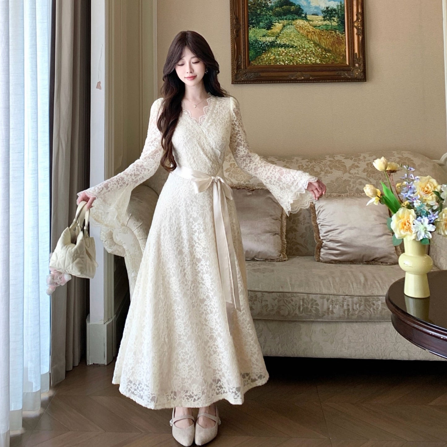【dress】ベルスリーブレースワンピース　N3514