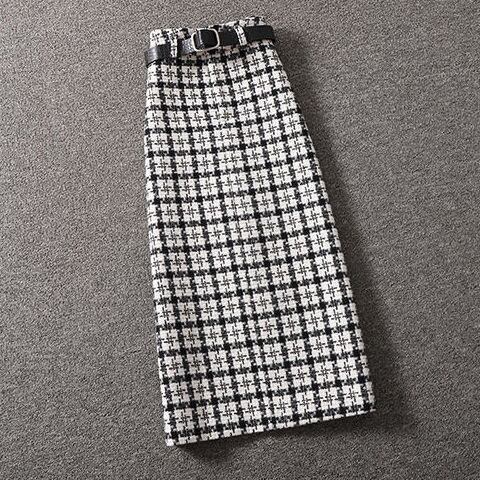 【set】店長推薦セットアップ無地長袖セーター+チェック柄スカート通勤日常秋新作2点セットF0818