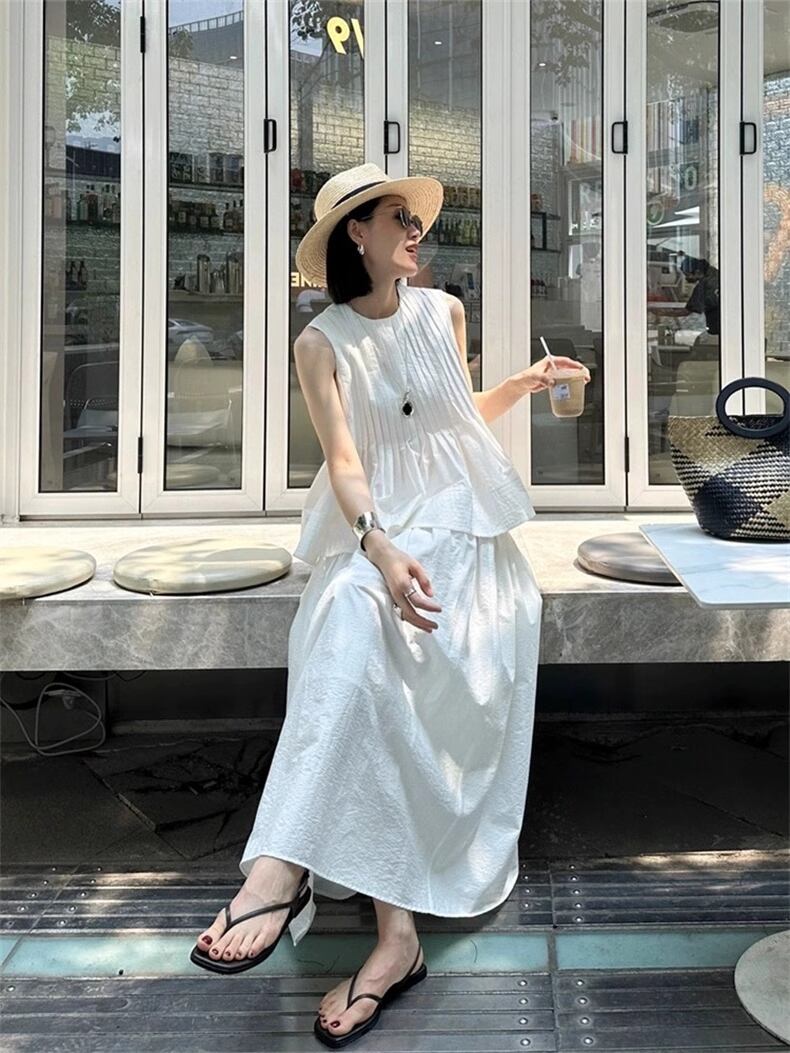 【set】ギャザータンクトップ+スカート２点セットF7439