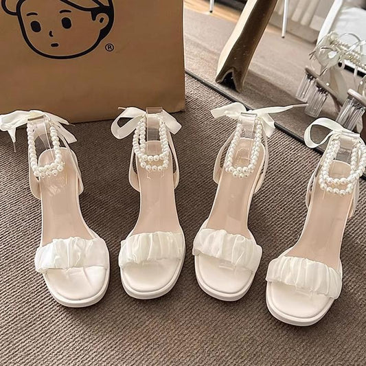 【shoes】リボン付きハイヒールサンダルF7464