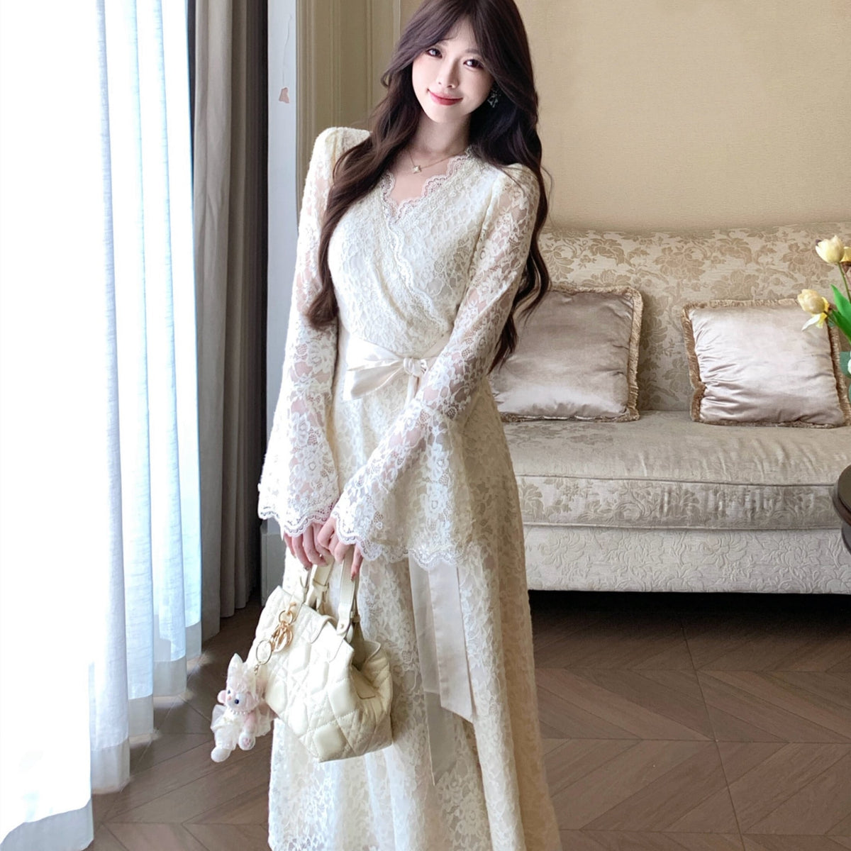 【dress】ベルスリーブレースワンピース　N3514