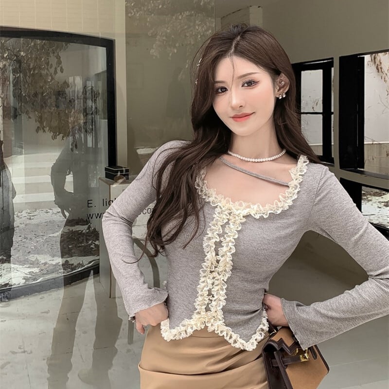 【tops】レース切り替えトップス　M29321