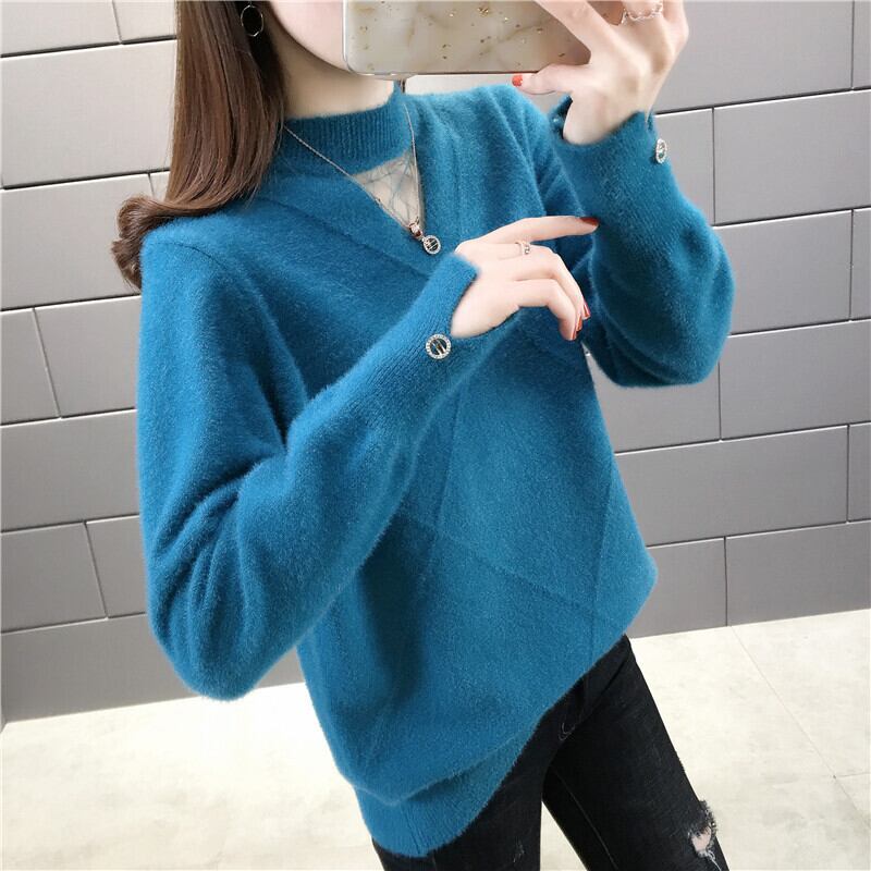 【tops】選べる5色！ハーフネック長袖メッシュ切り替え無地お洒落韓国風ニットセーターF0861