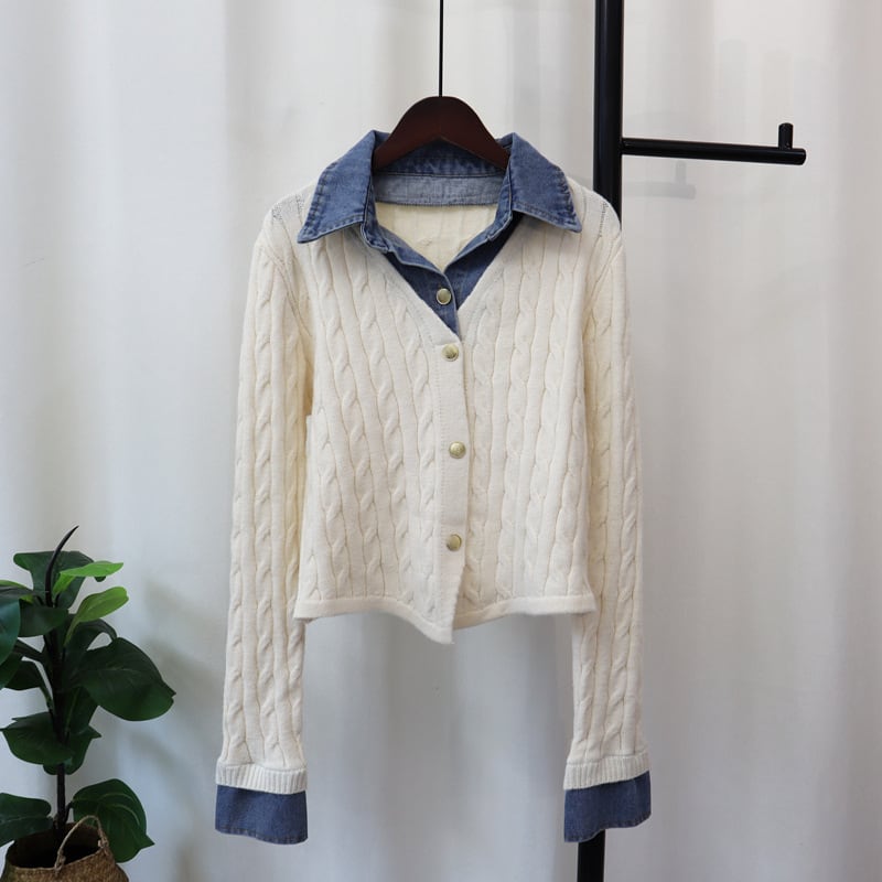 【outer】デニムドッキングニットカーディガン Q7591