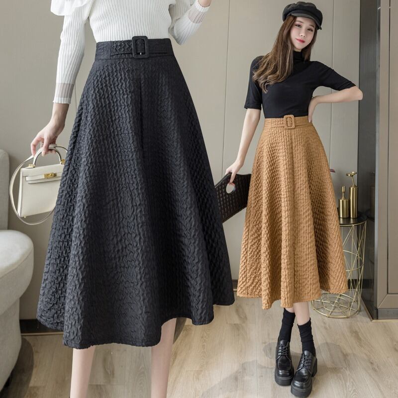 【bottoms】上品な質感!気質満点レトロINS風Aラインハイウエスト着痩せスカート G2935