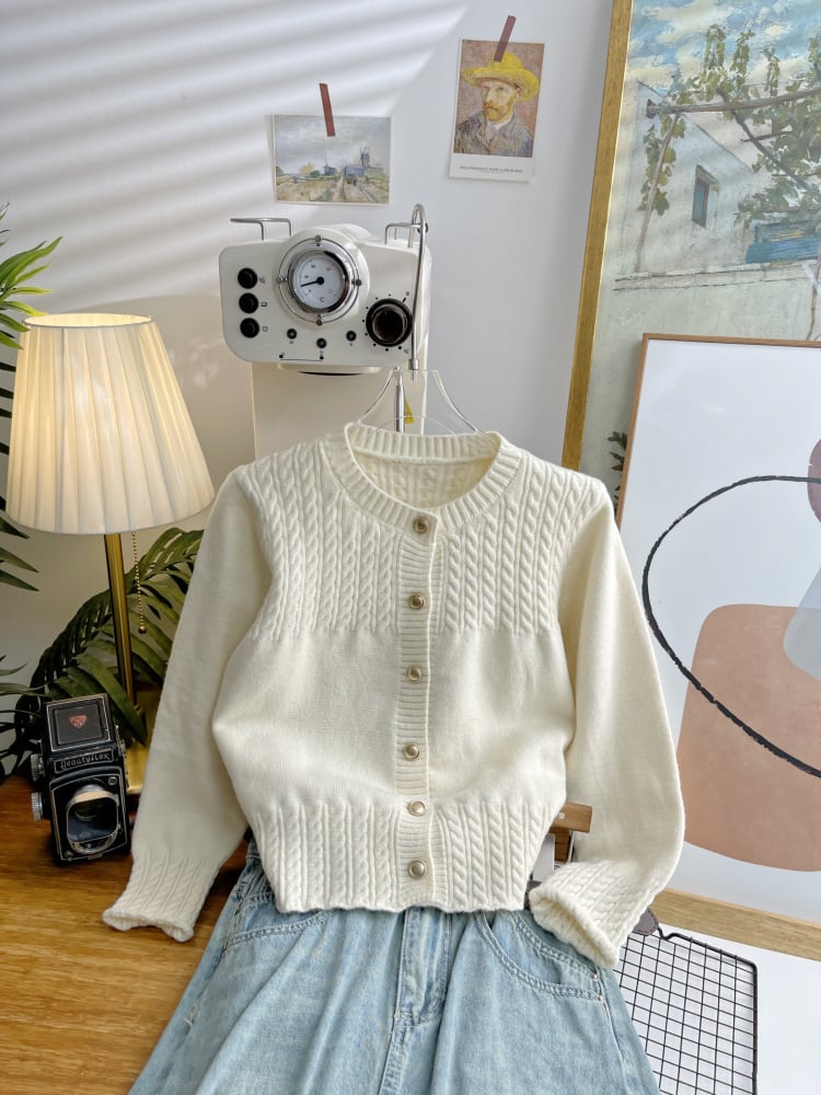 【outer】クルーネックニットカーデ　M25884