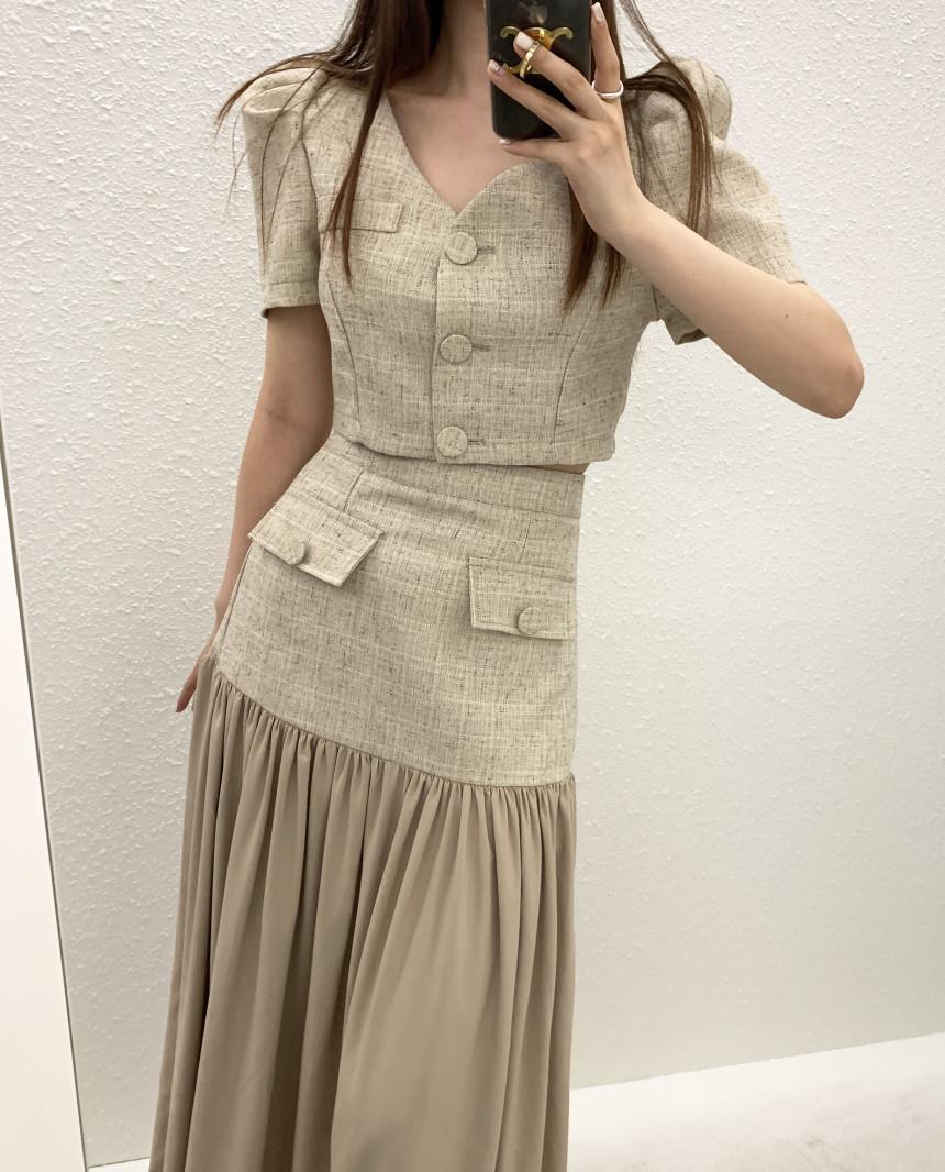 【set】パフスリーブトップス×切り替えスカートセット　M24742