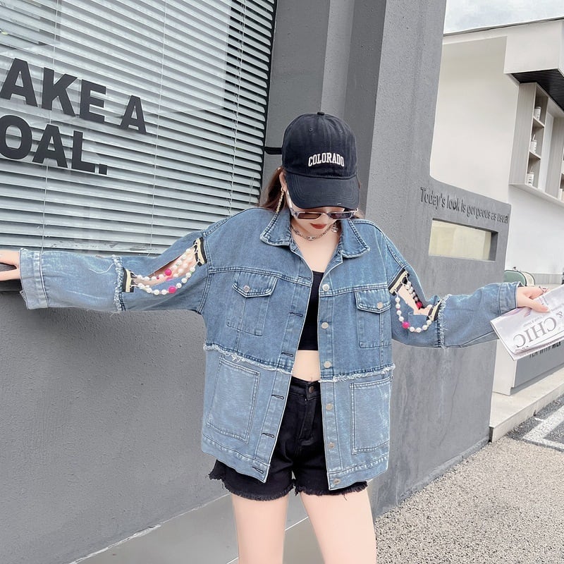 【outer】パールチェーンデニムジャケット　N2190