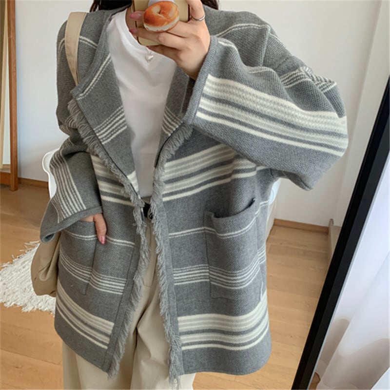 【outer】ボーダー柄ニットカーデ　M26057