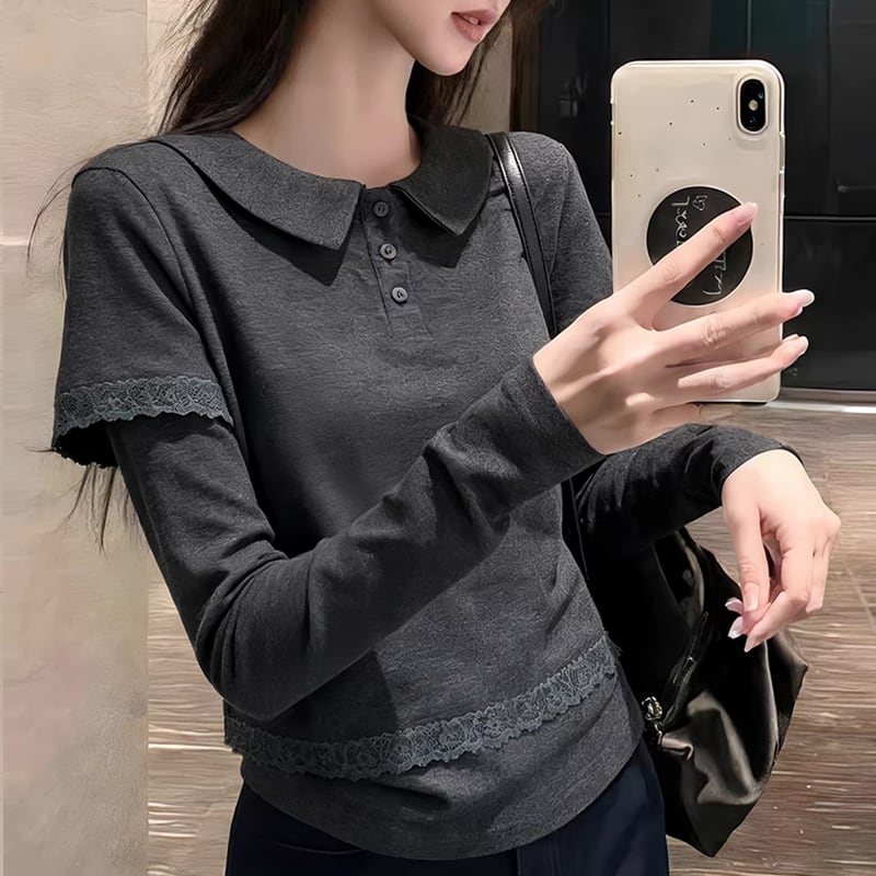 【tops】ピーターパンカラーフェイクレイヤードトップス Q7819