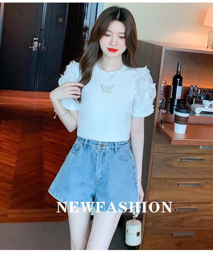 【tops】フリルパフスリーブTシャツG21540