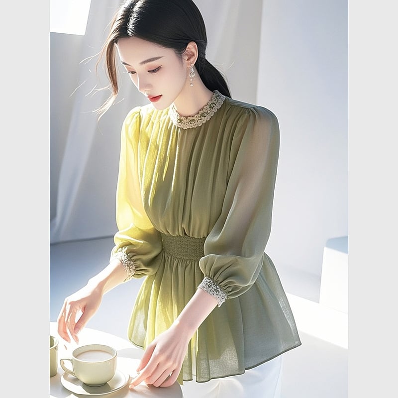 【tops】チュールコンビブラウス　M29684