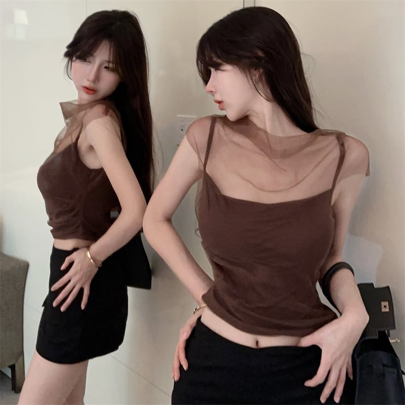 【tops】チュール切り替えTシャツ　M25193