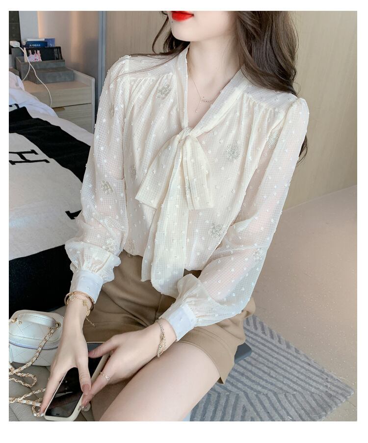 【tops】リボン付きシャツトップス　M28633