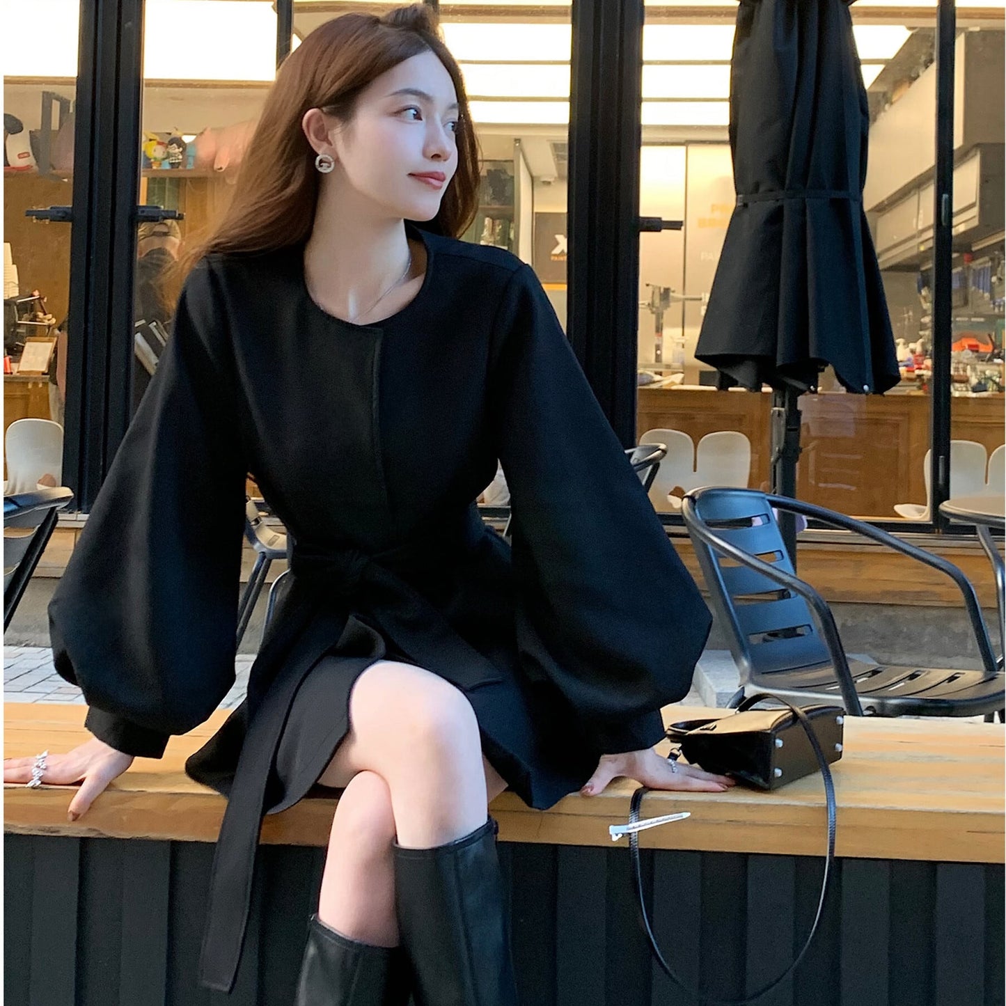 【dress】2WAYノーカラーミニワンピース　N3327