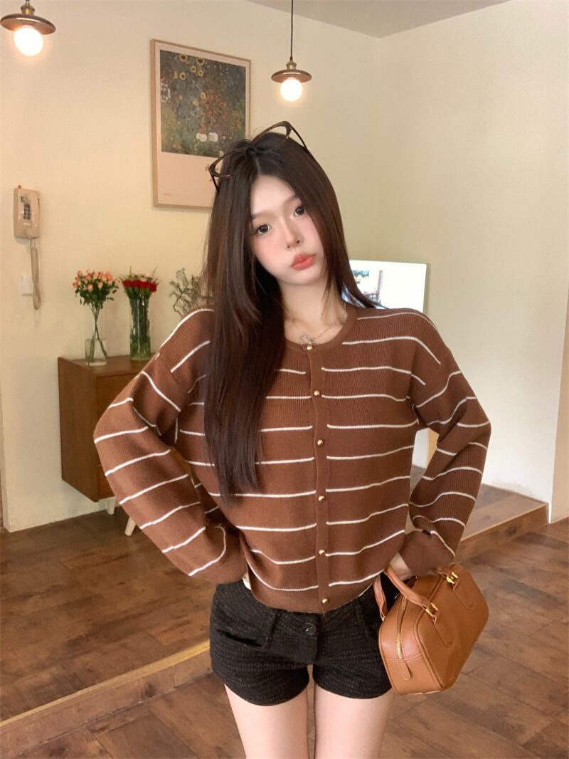 【outer】ボーダー柄ニットカーデ　M27455