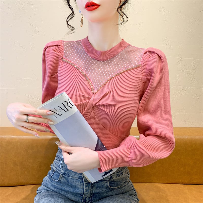 【tops】ビジュードッキングニットトップス　M27771