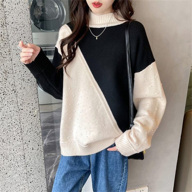 【tops】配色ニットセーター　M18699