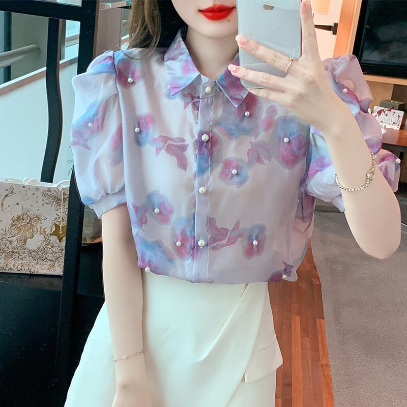 【tops】パフスリーブシフォンブラウスG20934