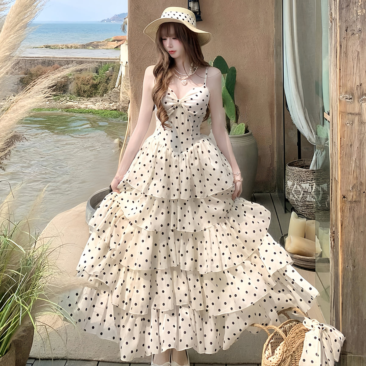 【dress】ドット柄ティアードワンピース　N3275