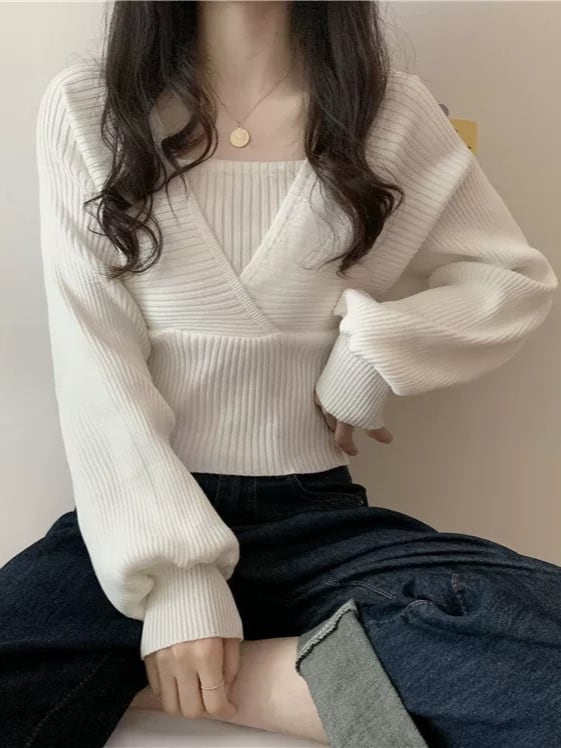 【tops】切り替えニットセーター　M25895