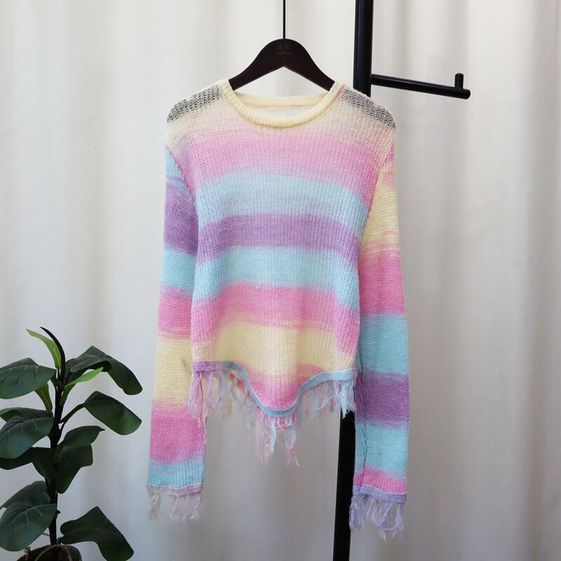 【tops】クルーネックボーダー柄ニットセーター　M18523