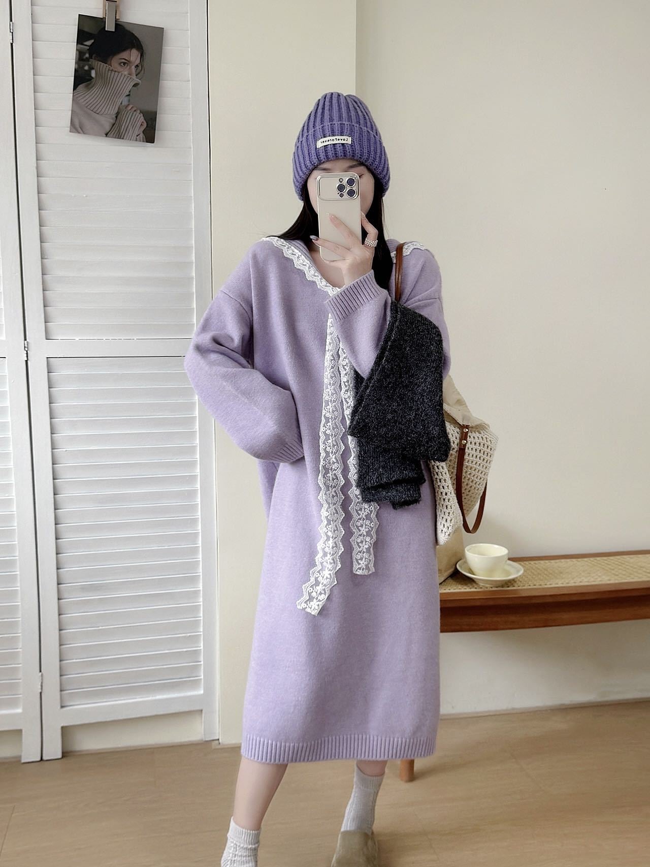 【dress】セーラーカラーニットワンピース Q7770