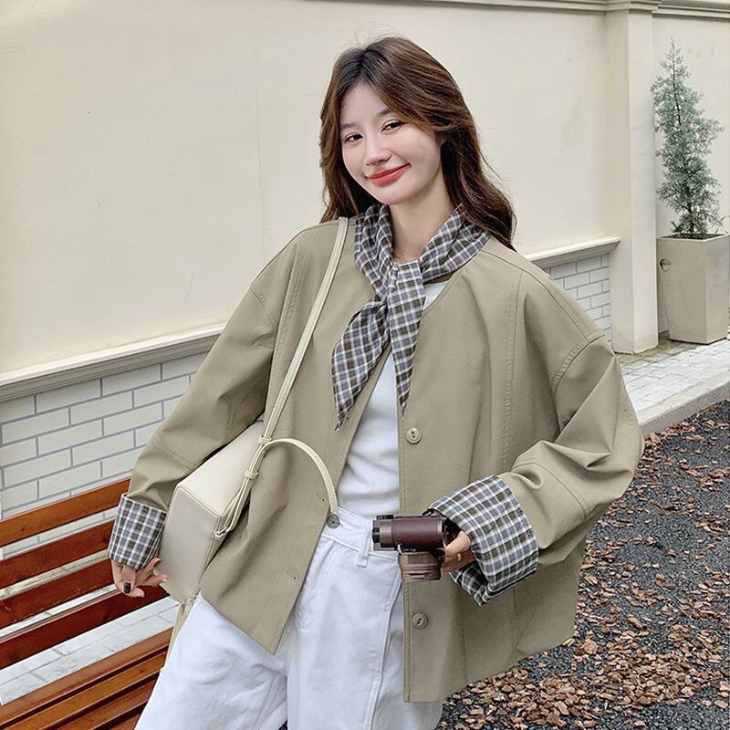 【outer】チェック柄ドッキングコート Q8224