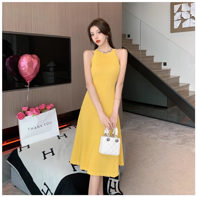 【dress】ホルターネックAラインニットワンピースF7458